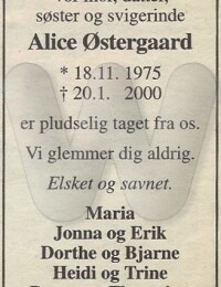 Alice Østergaard - Dødsannonce